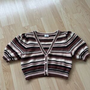 Wilfred - Short Sleeve Striped Cropped Cardigan Sweater